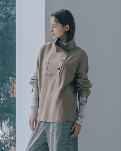 斜紋排釦高領上衣(卡其)