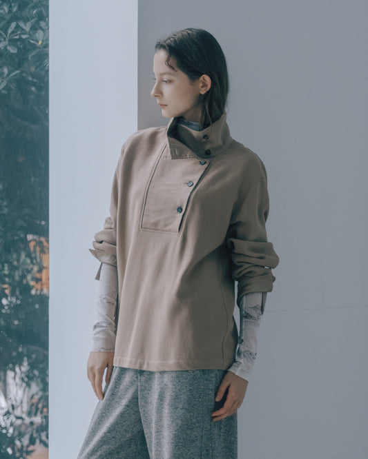 斜紋排釦高領上衣(卡其)