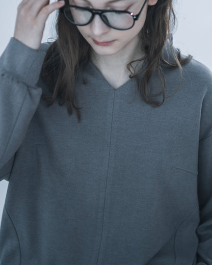 V領開口寬鬆上衣(深卡其)