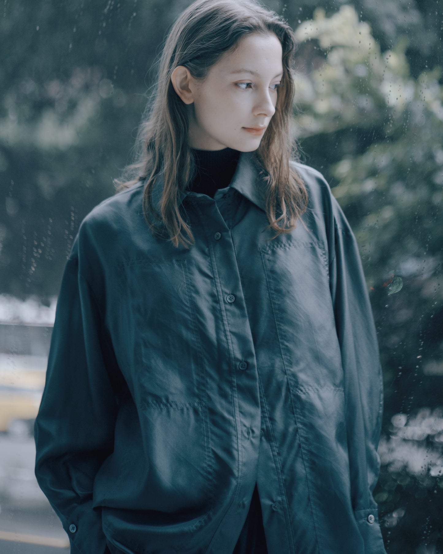 霧光壓線口袋襯衫