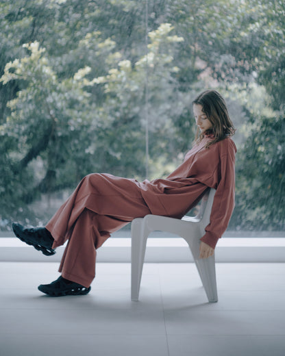 拼接落地寬褲(磚紅)