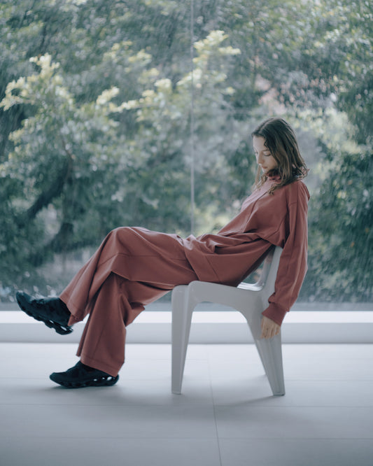 拼接落地寬褲(磚紅)