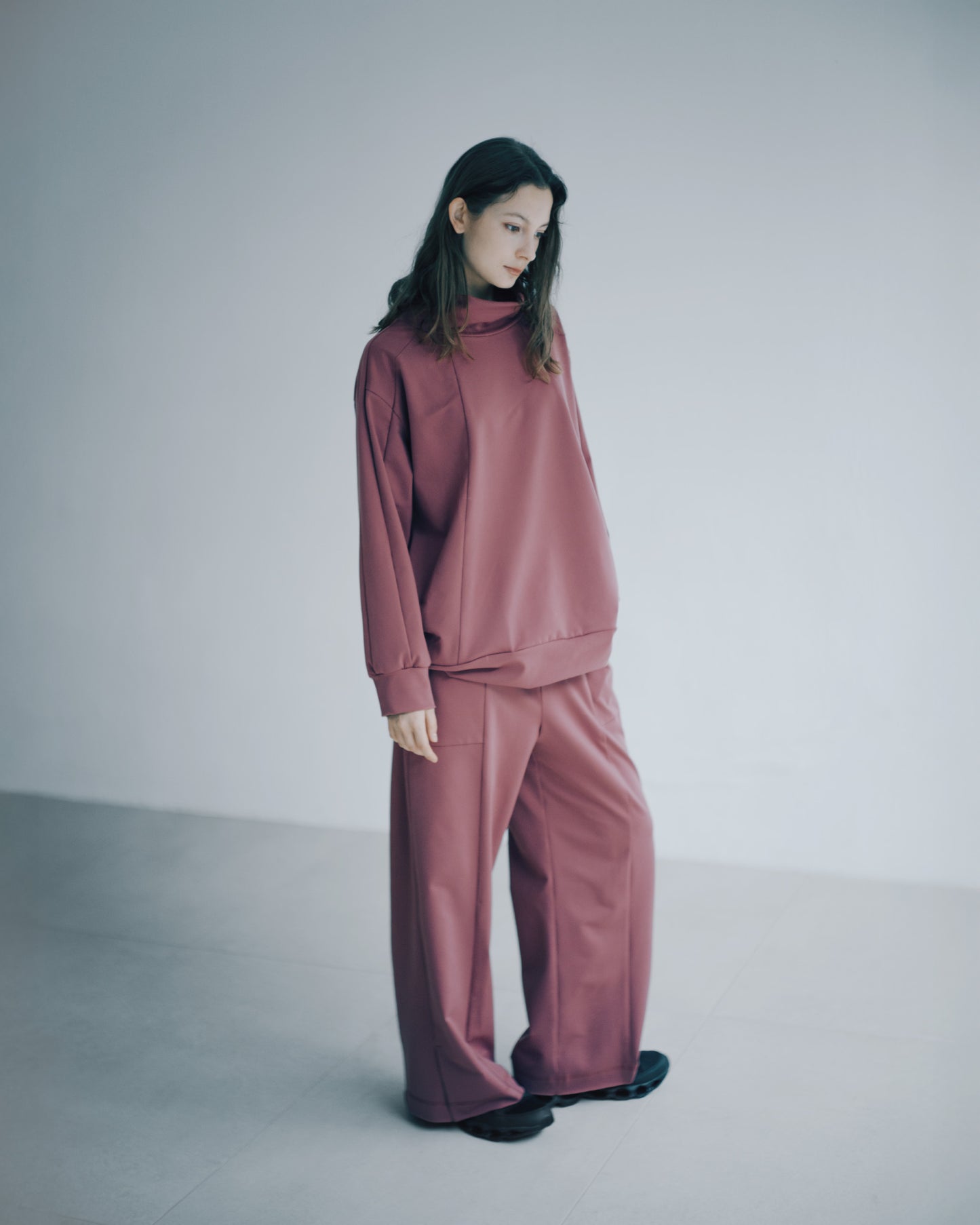 拼接落地寬褲(磚紅)