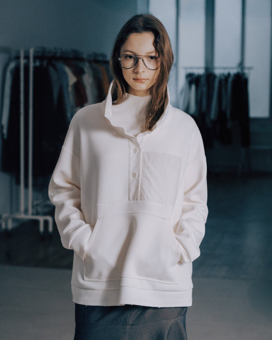 拼接口袋紋理上衣(米白)