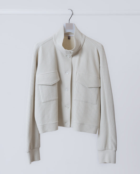 立領貼袋織紋外套(米黃)