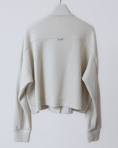 立領貼袋織紋外套(米黃)