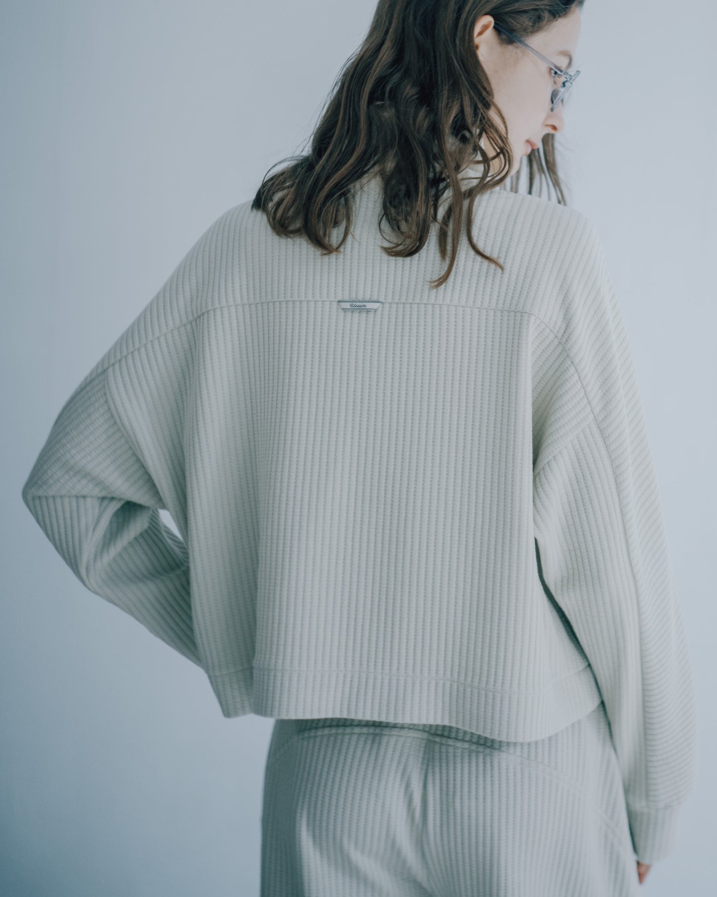 立領貼袋織紋外套(米黃)