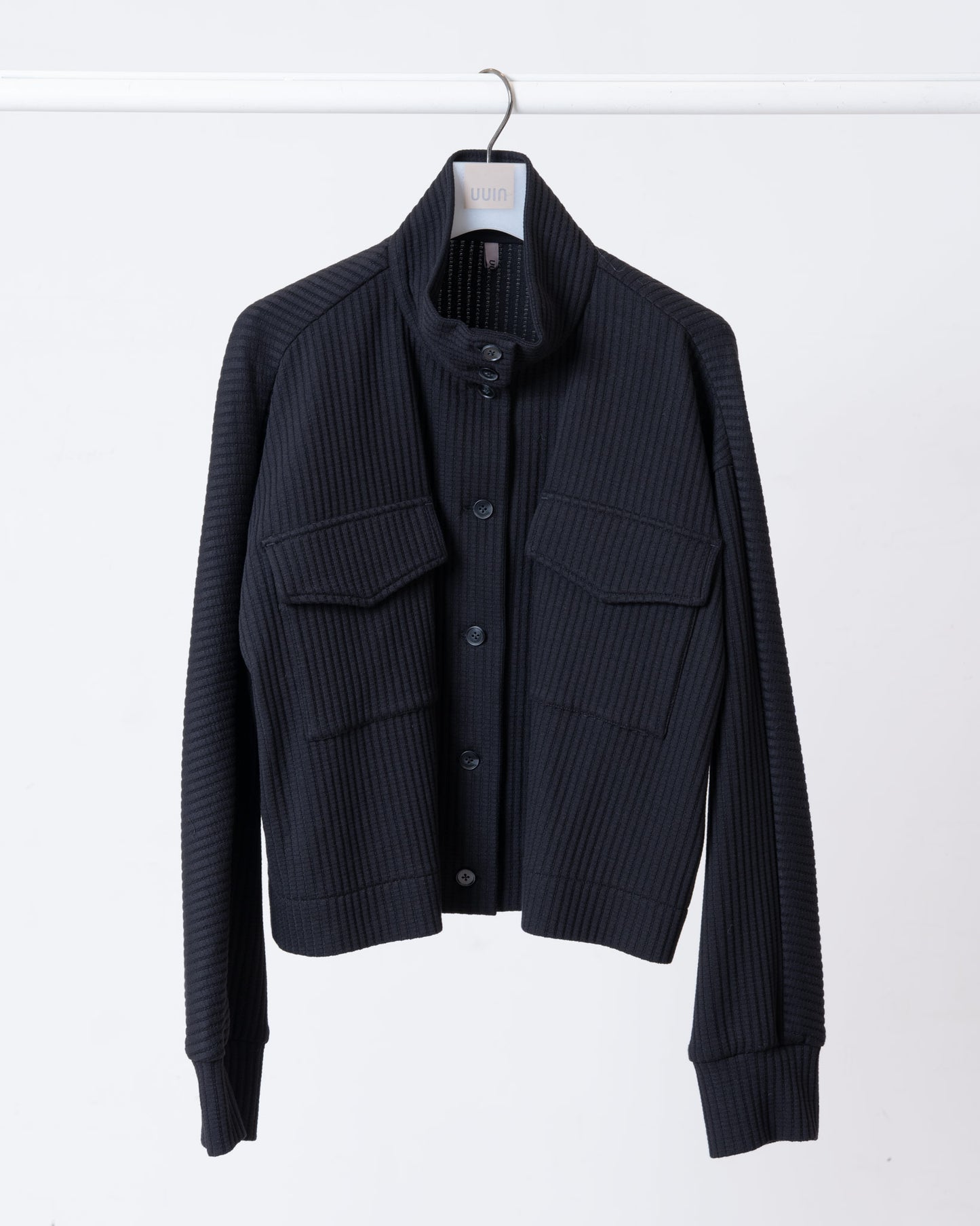 立領貼袋織紋外套(黑色)