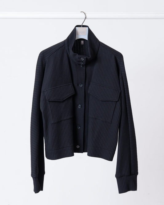 立領貼袋織紋外套(黑色)