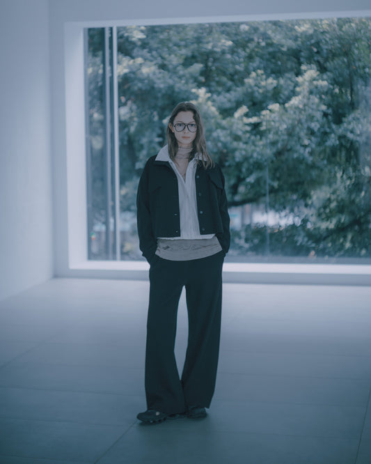 立領貼袋織紋外套(黑色)