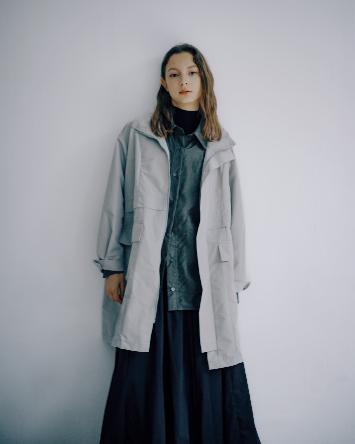 光澤質感高領風衣外套