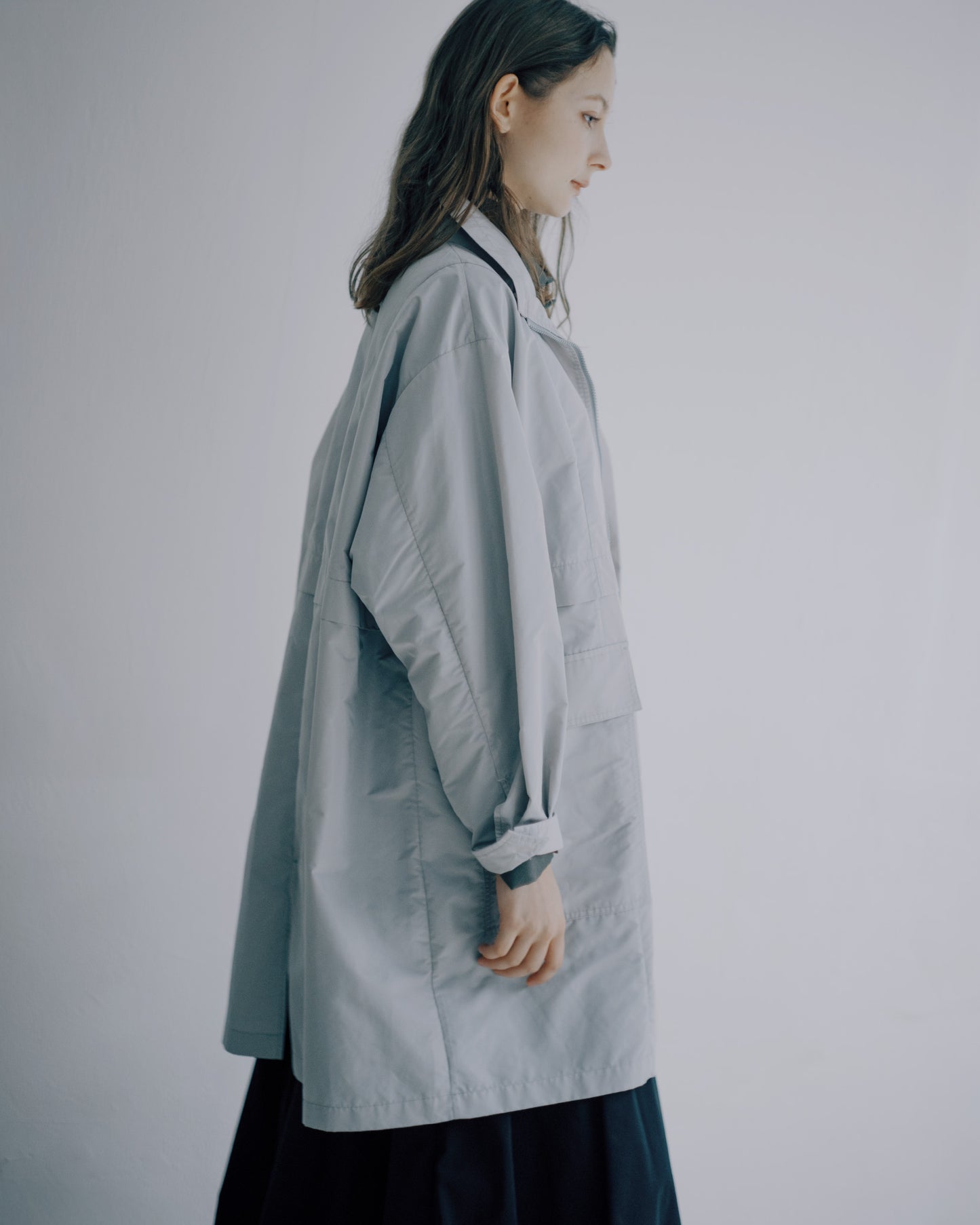 光澤質感高領風衣外套