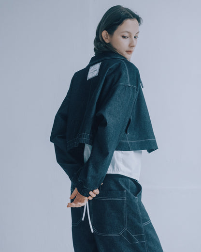 短版翻領牛仔夾克(黑色)