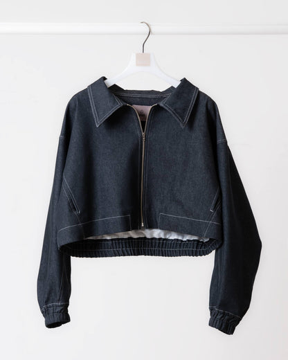 短版翻領牛仔夾克(黑色)