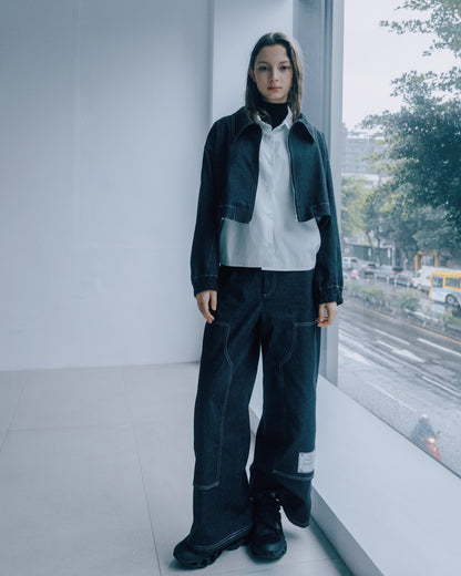 短版翻領牛仔夾克(黑色)