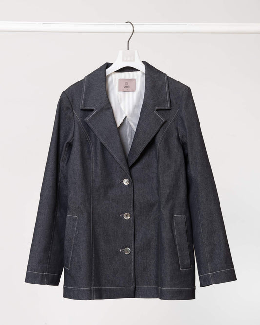 收腰挺版丹寧西裝外套(黑色)