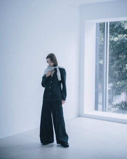 收腰挺版丹寧西裝外套(黑色)