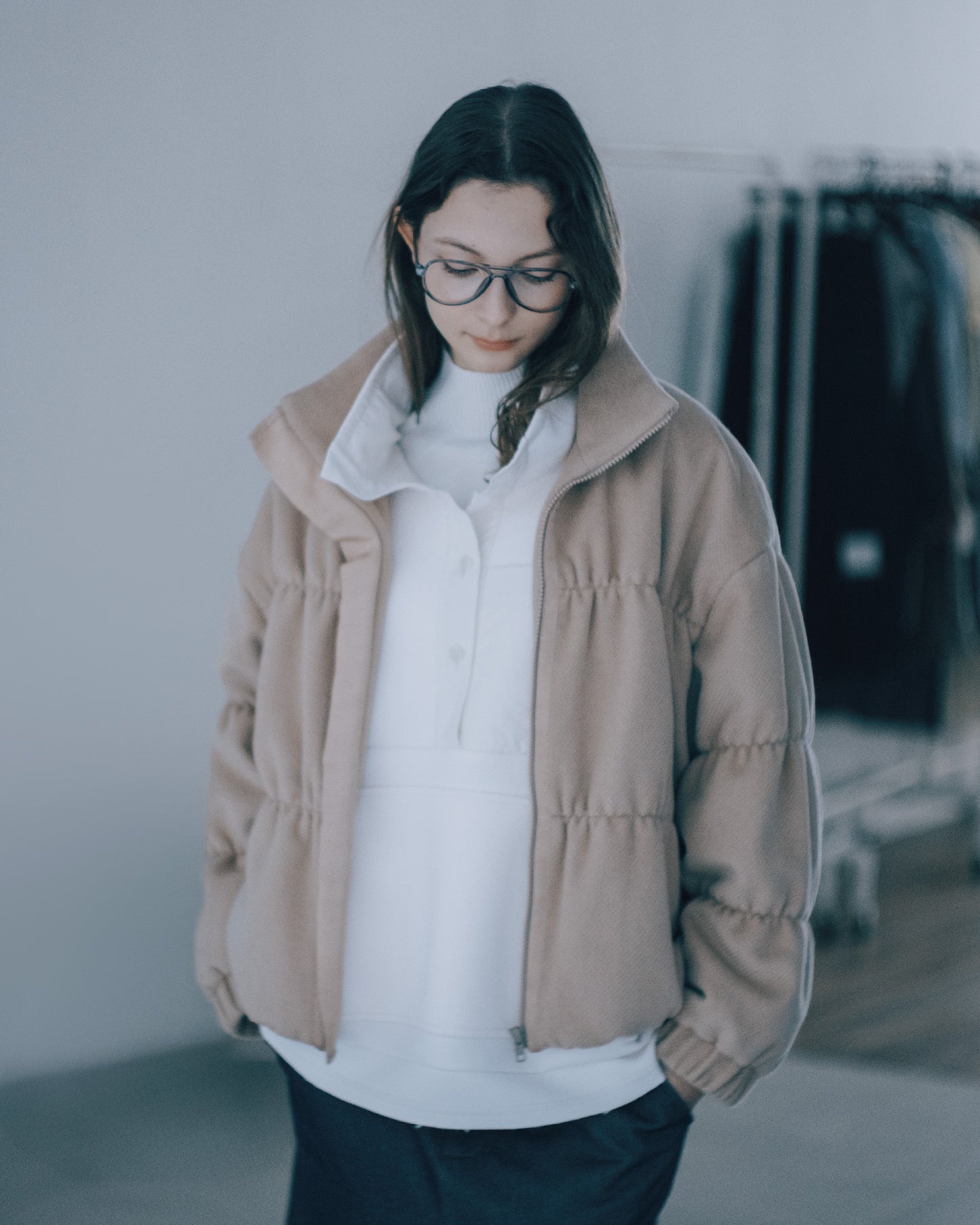 絨毛絎縫鋪棉外套(卡其)