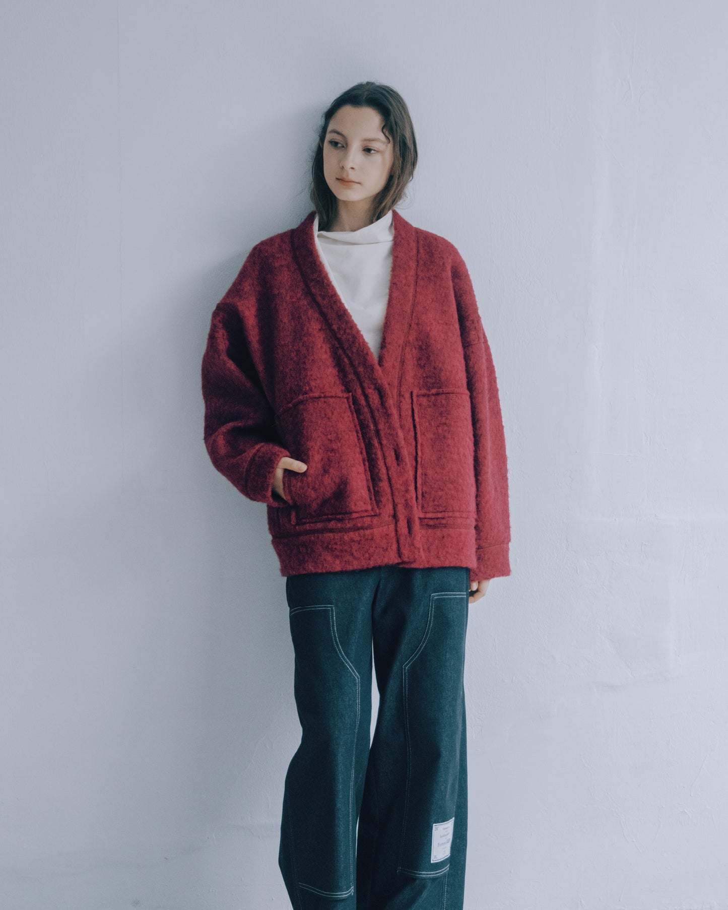 毛絨開襟外套(磚紅)