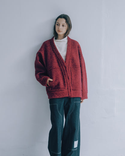 毛絨開襟外套(磚紅)