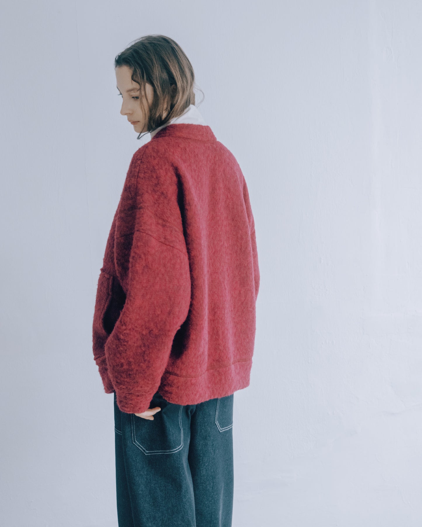毛絨開襟外套(磚紅)