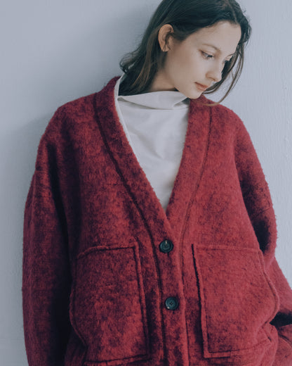 毛絨開襟外套(磚紅)