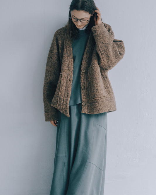 毛絨開襟外套(卡其)