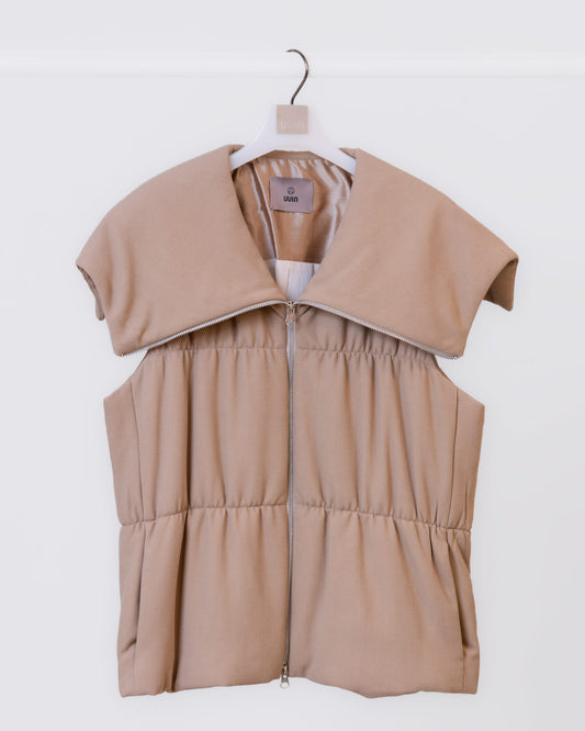 羊毛混紡鋪棉背心(卡其)