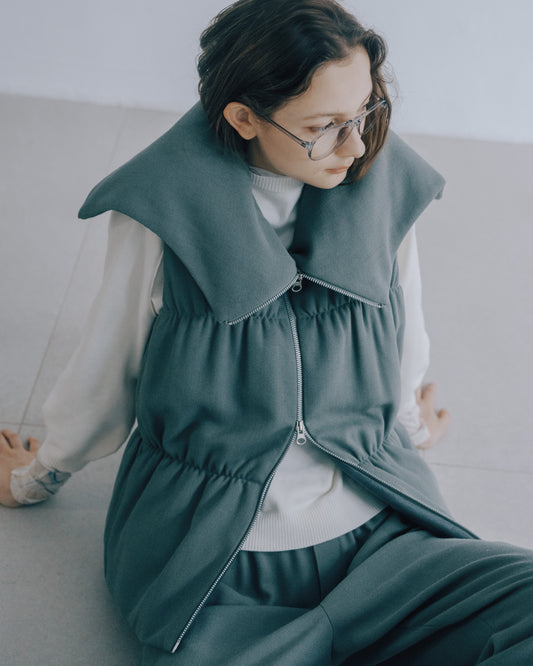 羊毛混紡鋪棉背心(綠色)