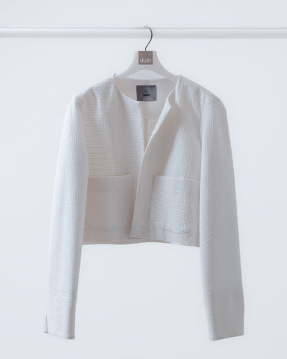 Pure white textured short cardigan jacket 