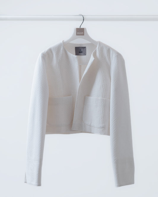Pure white textured short cardigan jacket 