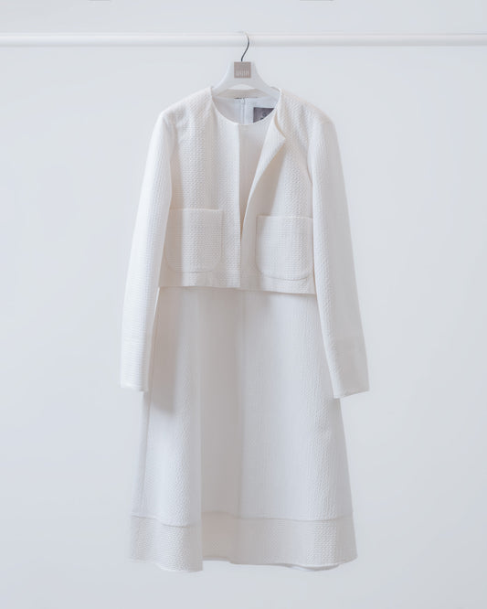Double-sided textured A-line dress (white) 