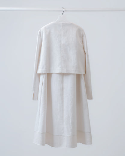 Double-sided textured A-line dress (white) 