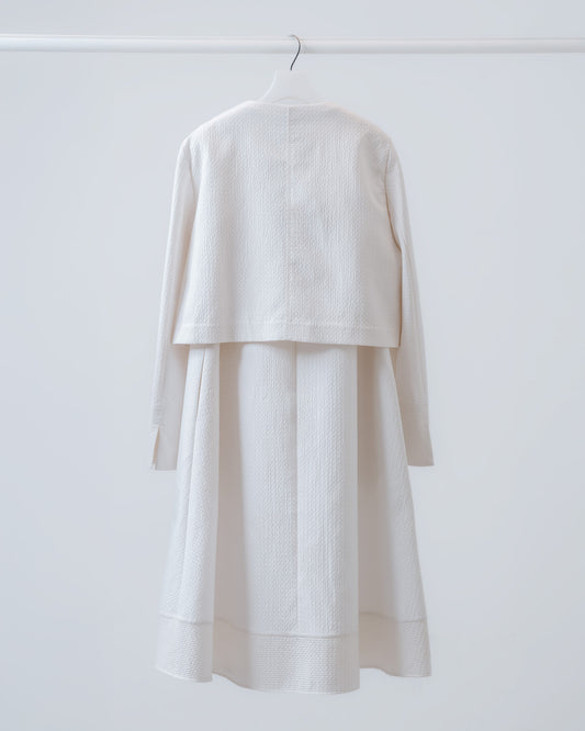 Double-sided textured A-line dress (white) 