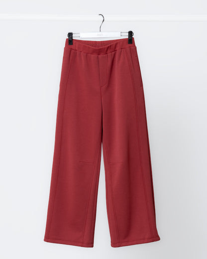 立體剪接休閒寬褲(磚紅)