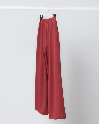 立體剪接休閒寬褲(磚紅)