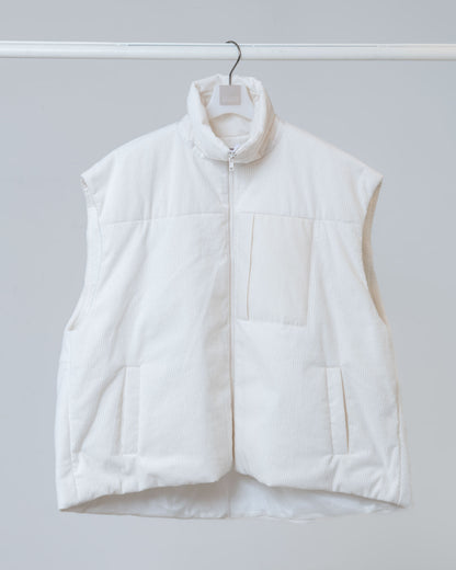 立領燈芯絨鋪棉背心(白色)