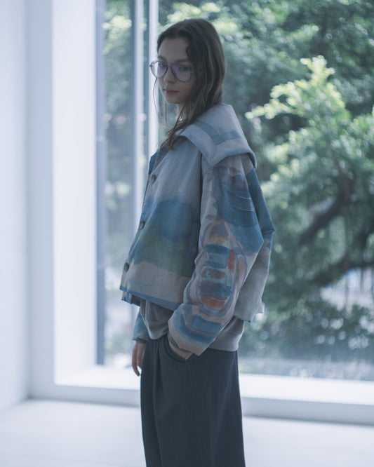 印花水手領短版鋪棉外套