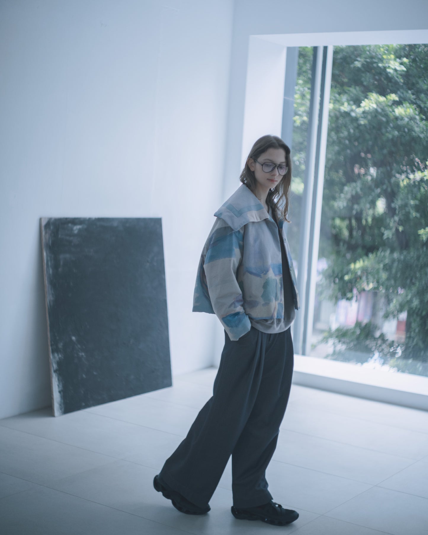 印花水手領短版鋪棉外套