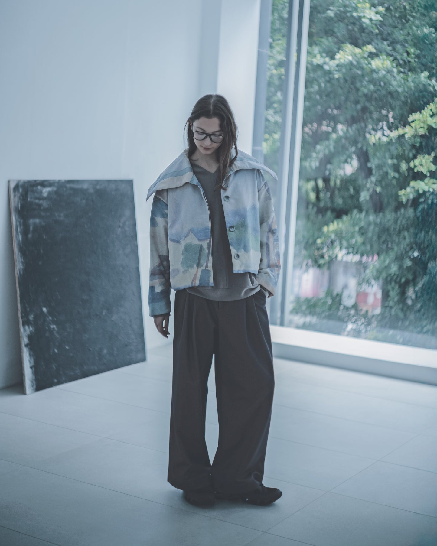 印花水手領短版鋪棉外套