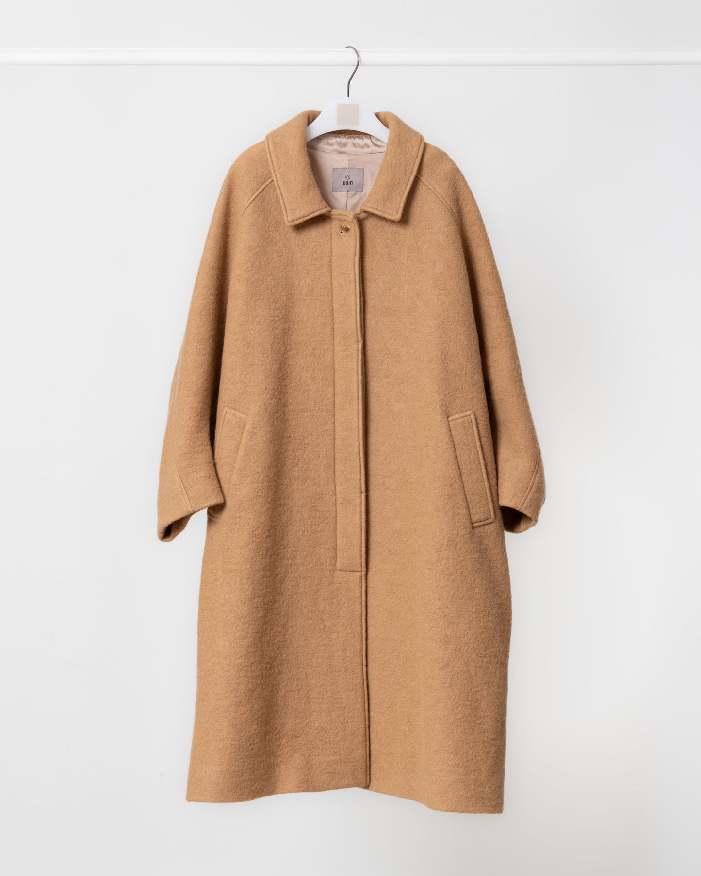 落肩長版毛呢大衣(卡其)