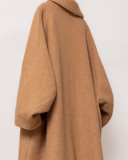 落肩長版毛呢大衣(卡其)