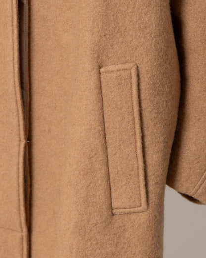 落肩長版毛呢大衣(卡其)