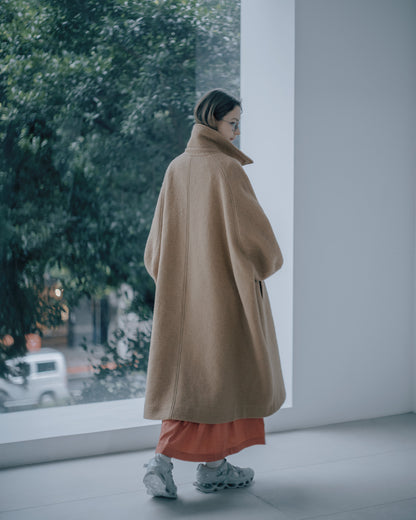 落肩長版毛呢大衣(卡其)