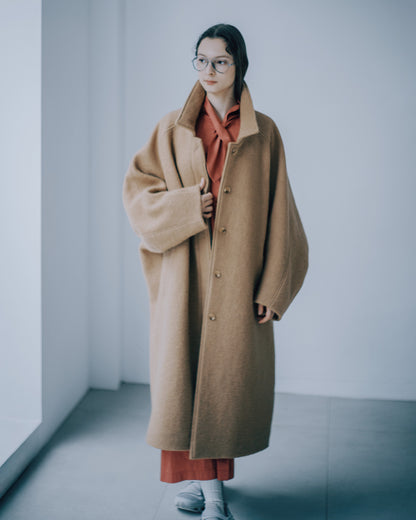 落肩長版毛呢大衣(卡其)