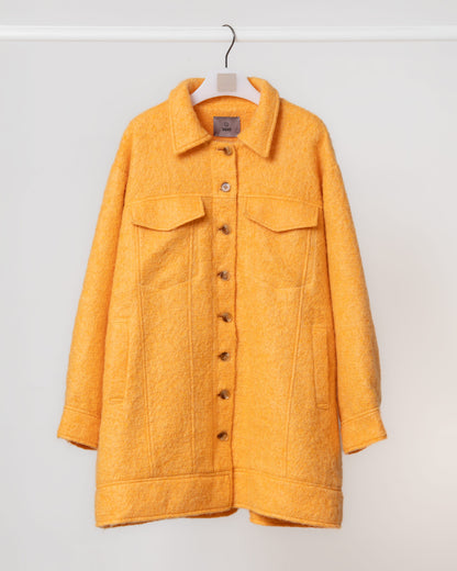 毛呢亮橘翻領羊毛大衣