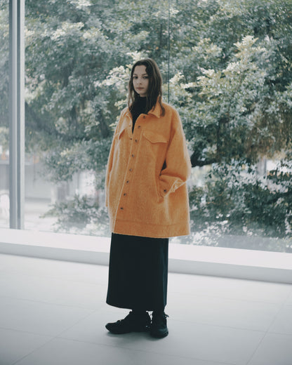毛呢亮橘翻領羊毛大衣