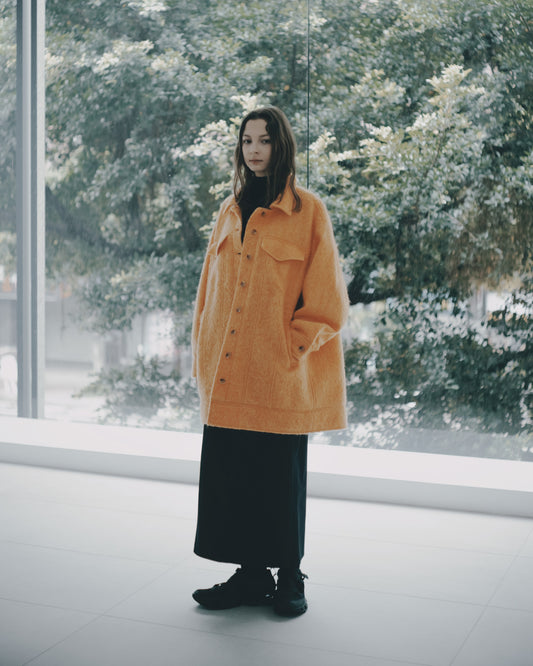 毛呢亮橘翻領羊毛大衣