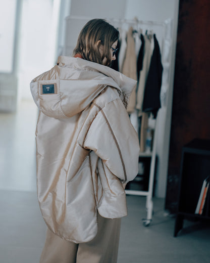 連帽絲質羽絨外套(金色)