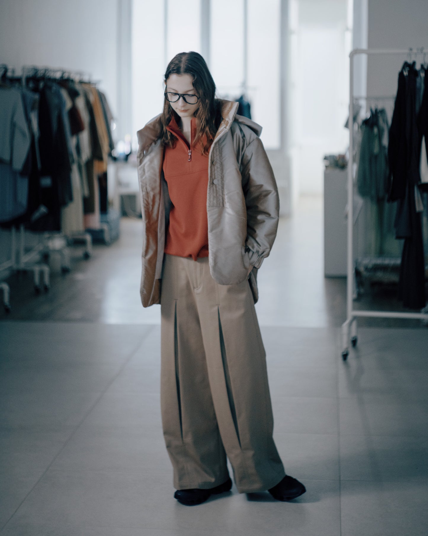 連帽絲質羽絨外套(金色)